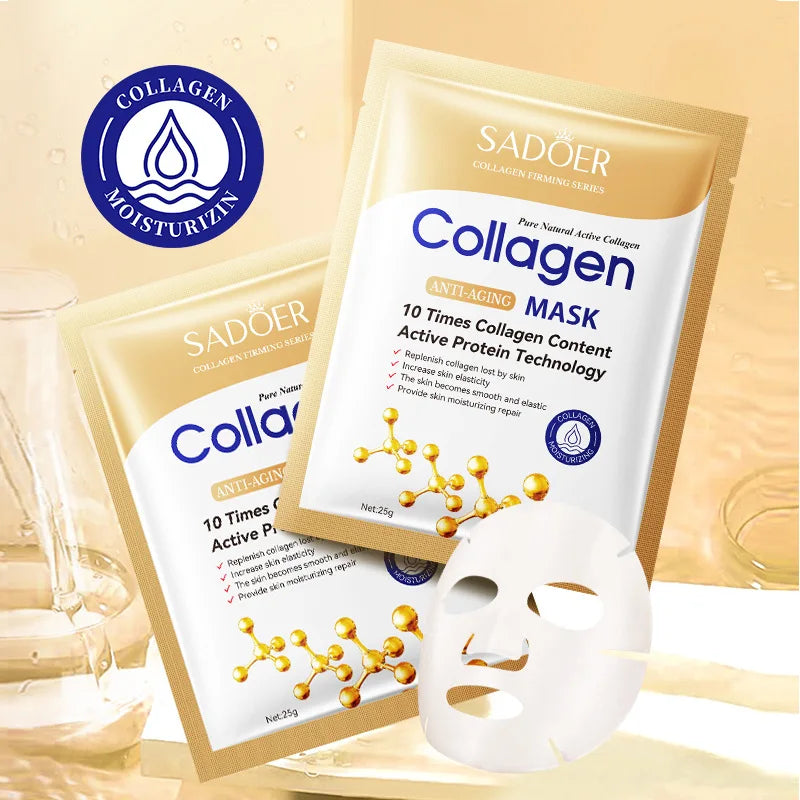 Lot de 10 Masques Visage SADOER au Collagène – Hydratant, Raffermissant et Éclaircissant