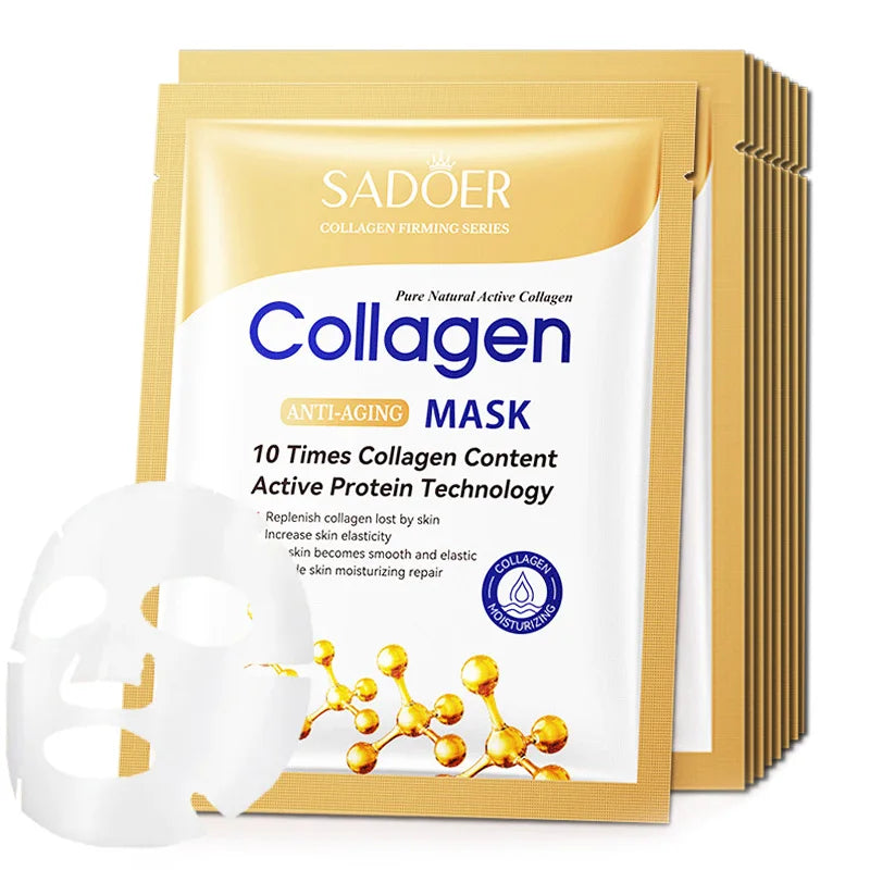 Lot de 10 Masques Visage SADOER au Collagène – Hydratant, Raffermissant et Éclaircissant