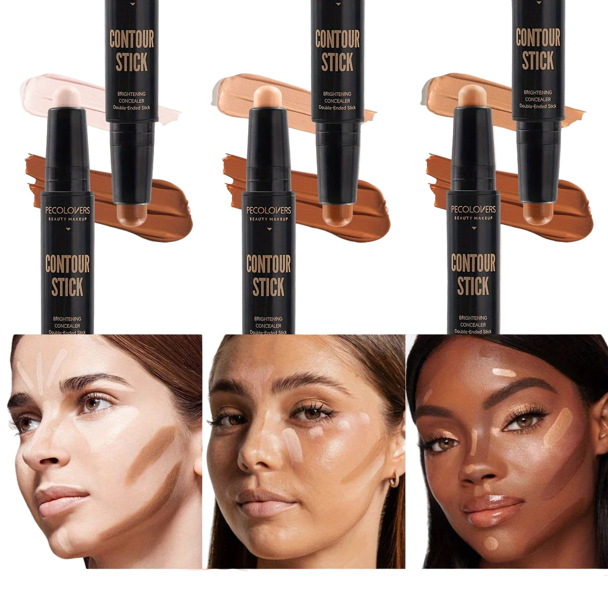 Contouring Stick wiStick Contouring Double Embout – Anti-cernes & Highlighter pour Nez Sculpté et V-Shapeth Double-headed Concealer Highlighter for Three-dimensional Nose Bridge Shadow V Face High Nose Bridge